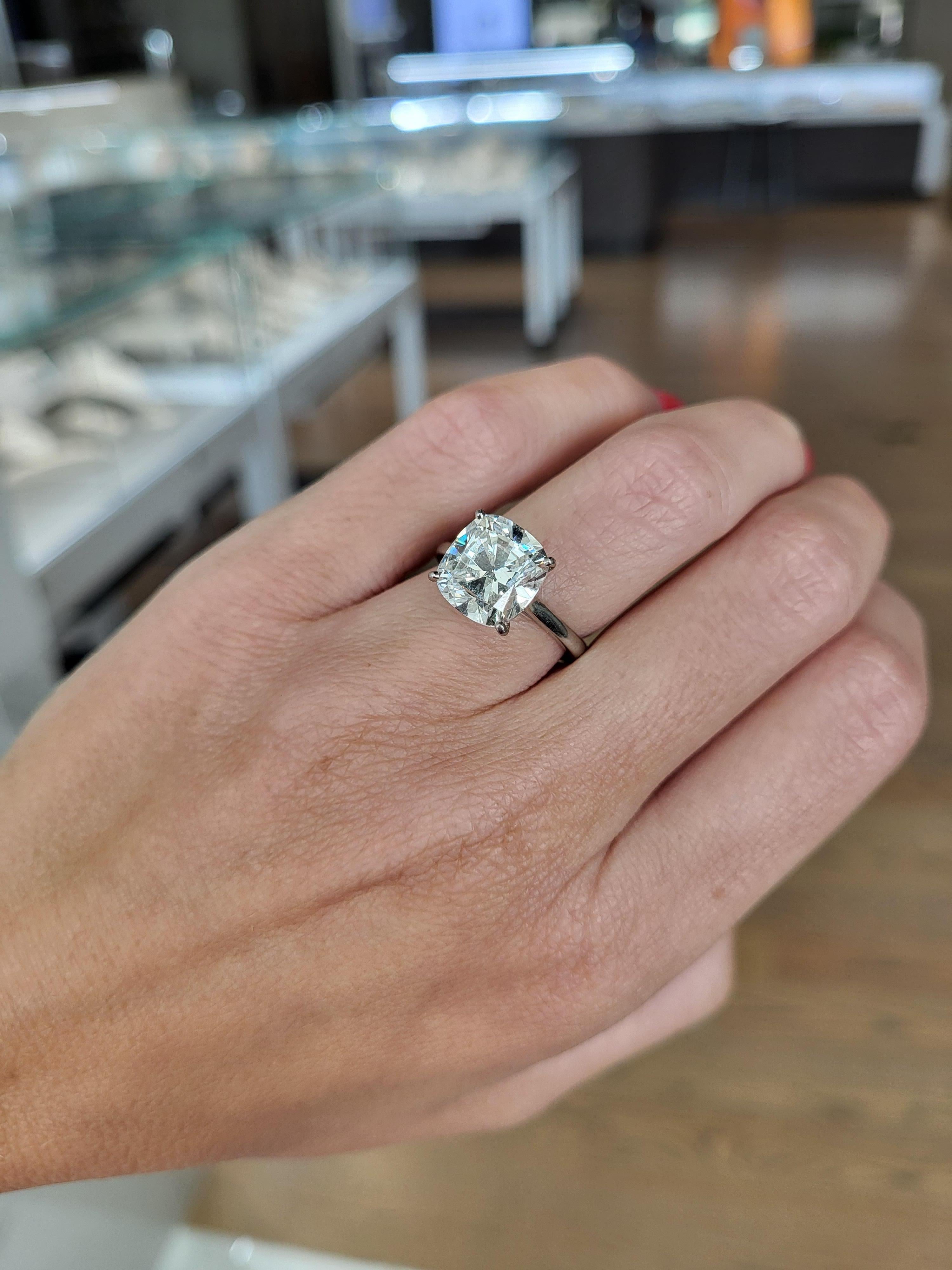 GIA Certified 5.01 Carat Cushion Cut Diamond, G SI1, Platinum Engagement Ring 6