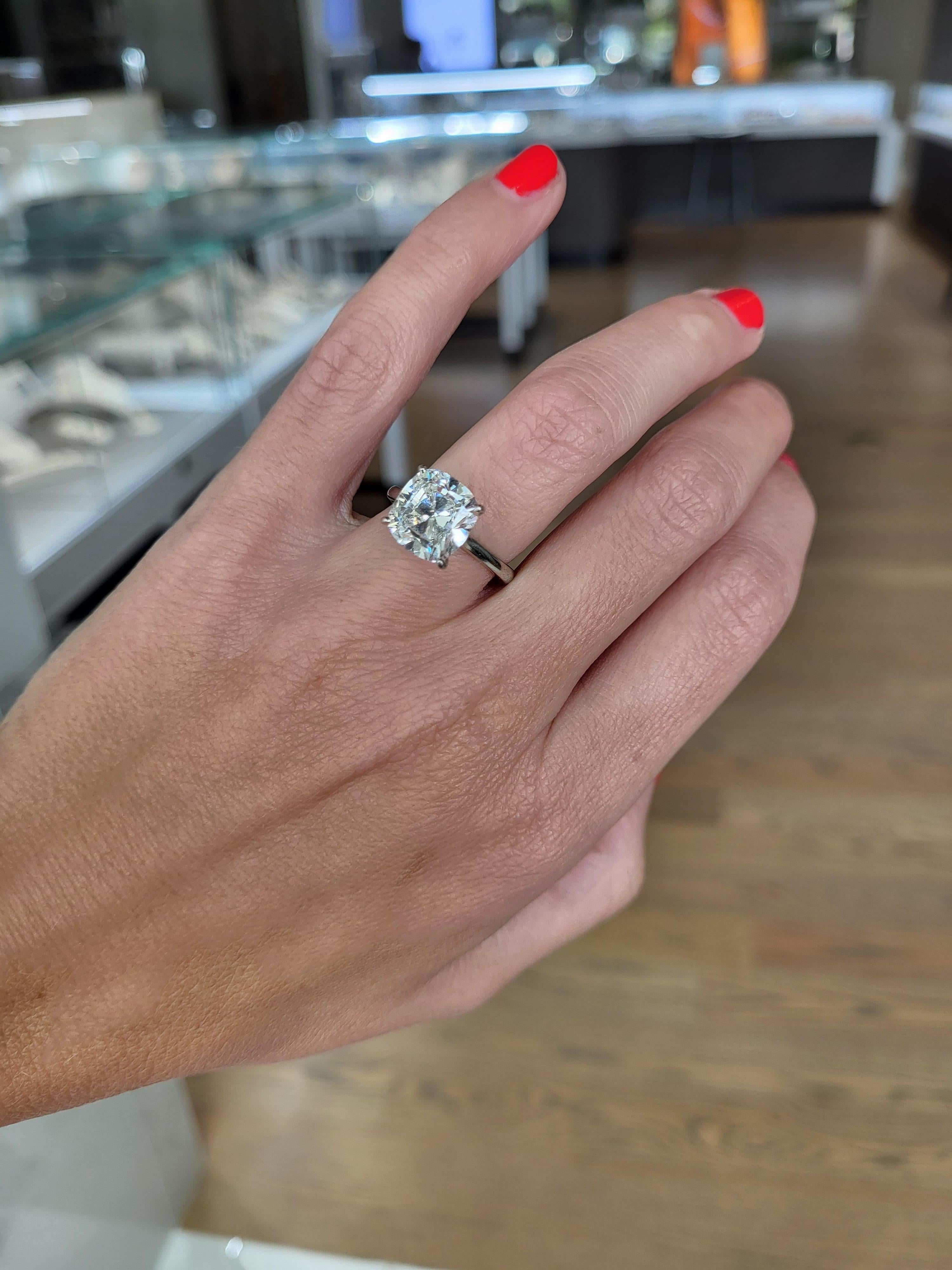 GIA Certified 5.01 Carat Cushion Cut Diamond, G SI1, Platinum Engagement Ring 8