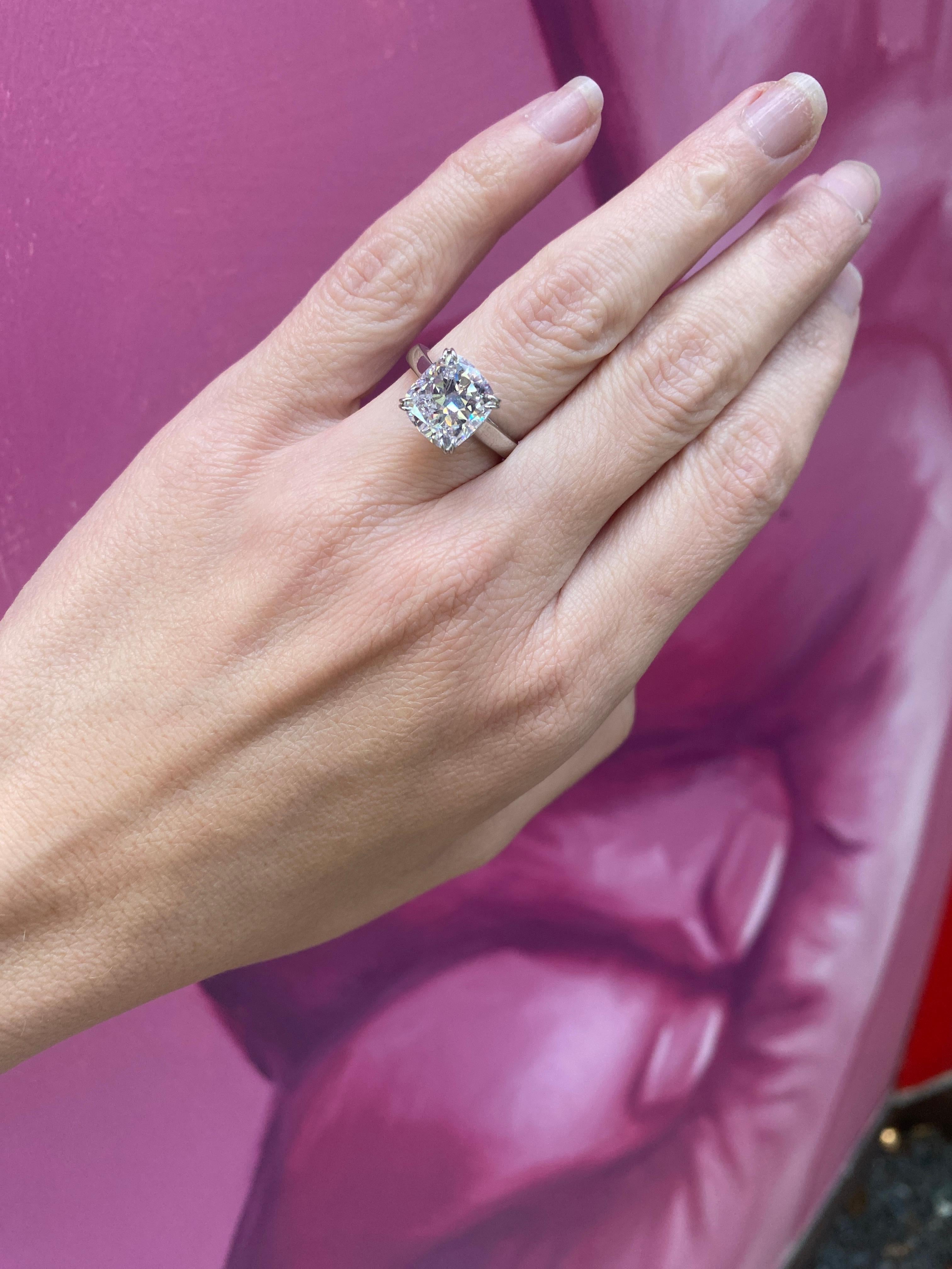 GIA Certified 5.01 Carat Cushion Cut Diamond Platinum Engagement Ring For Sale 9