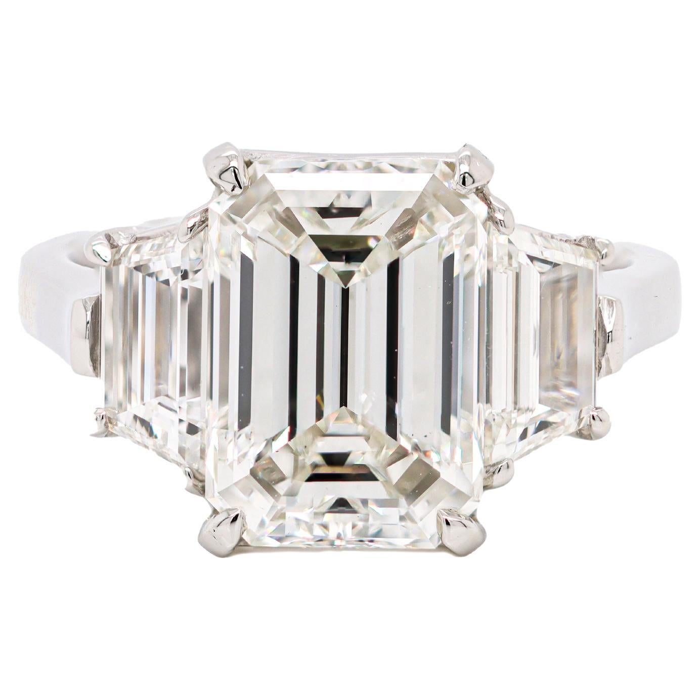 GIA Certified 5.01 Carat Emerald Cut 3-Stone Engagement Ring For Sale