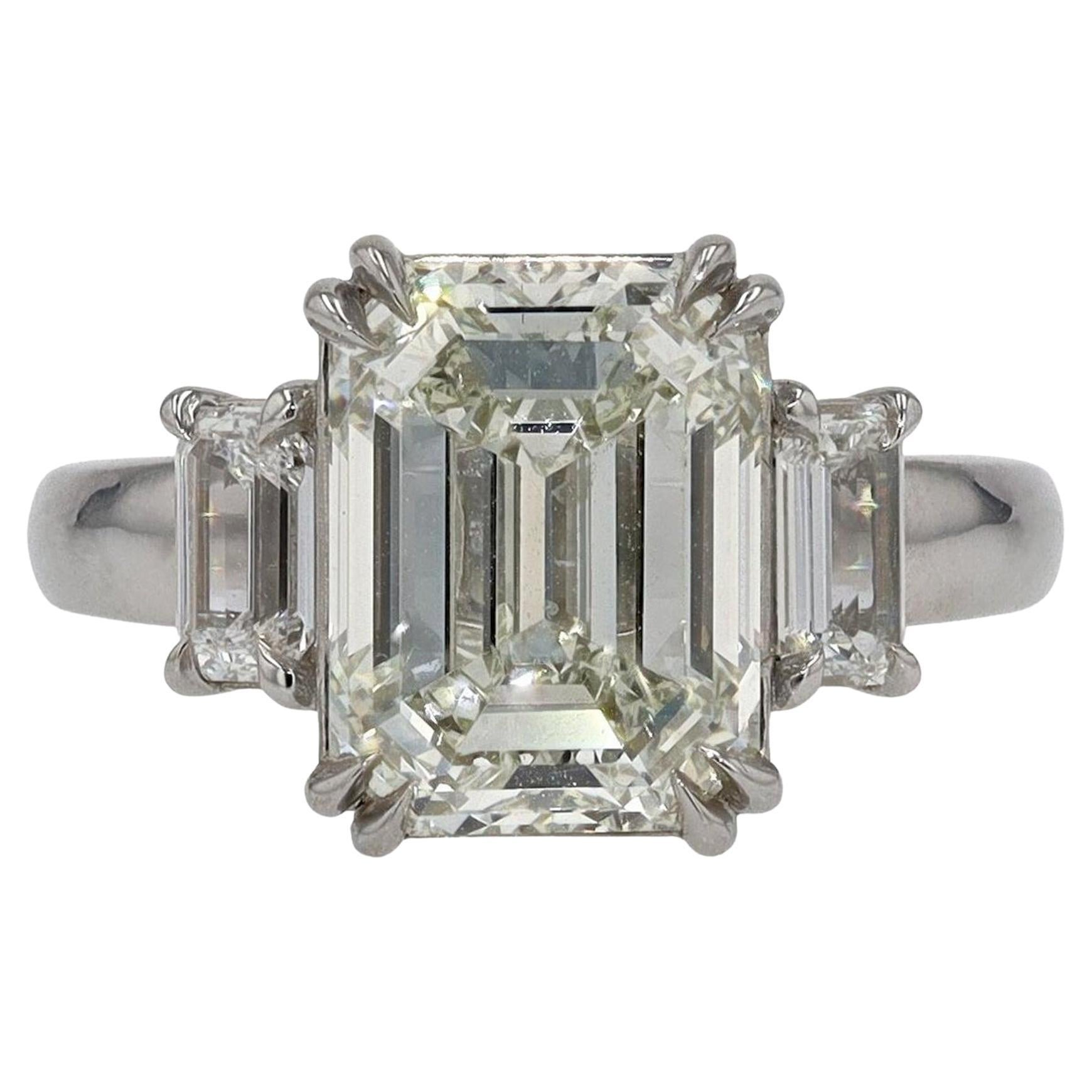 2.01 Carat Diamond Emerald Gold Platinum Engagement Ring For Sale at ...