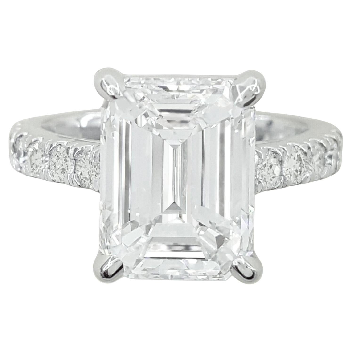 GIA Certified 5.05 Carat Emerald Cut Diamond Solitaire Platinum Ring with pavè