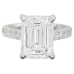 GIA Certified 5.05 Carat Emerald Cut Diamond Solitaire Platinum Ring with pavè