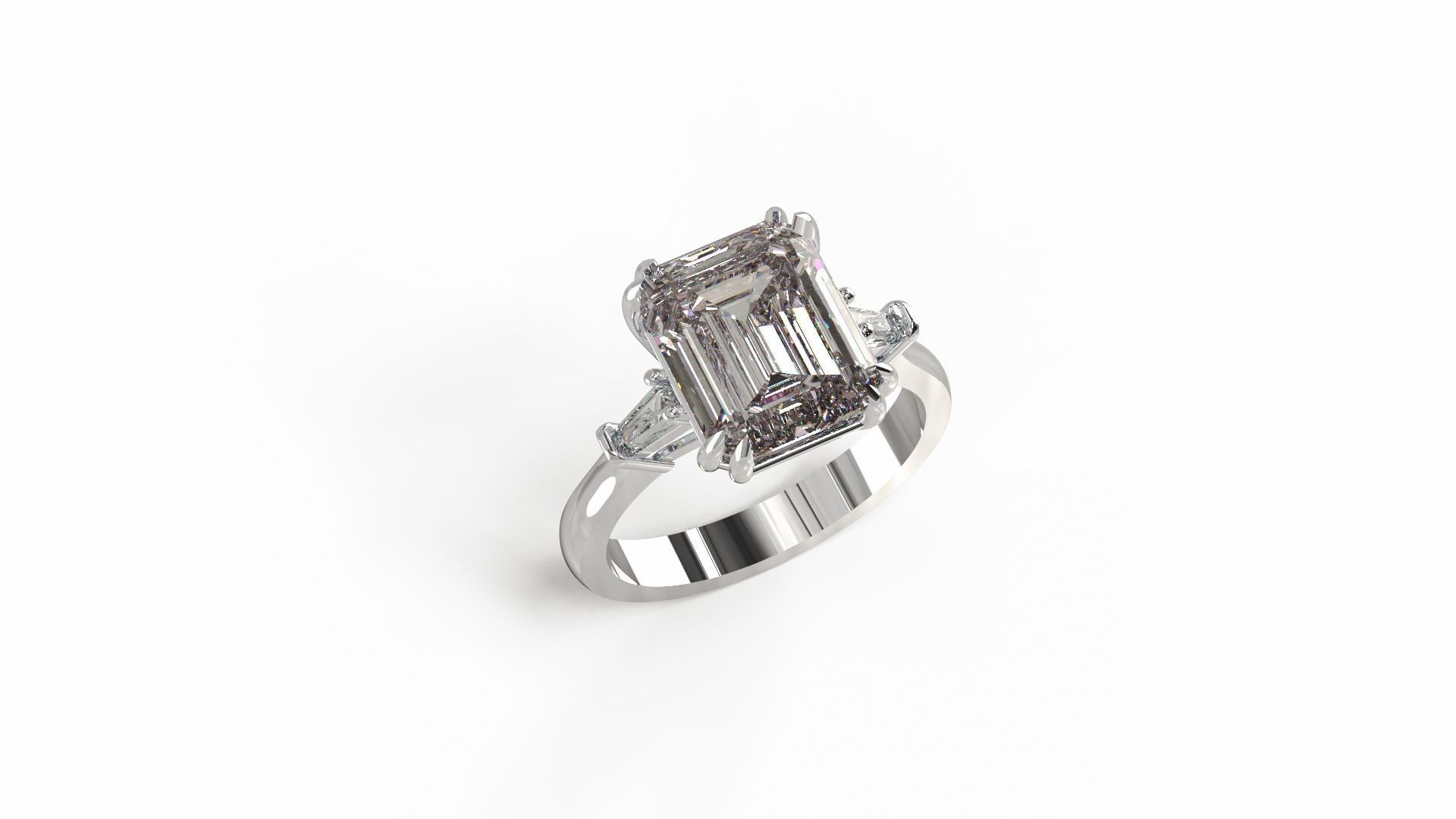 Modern GIA Certified 3.50 Carat Emerald Cut Engagement Platinum Ring F Color VS1