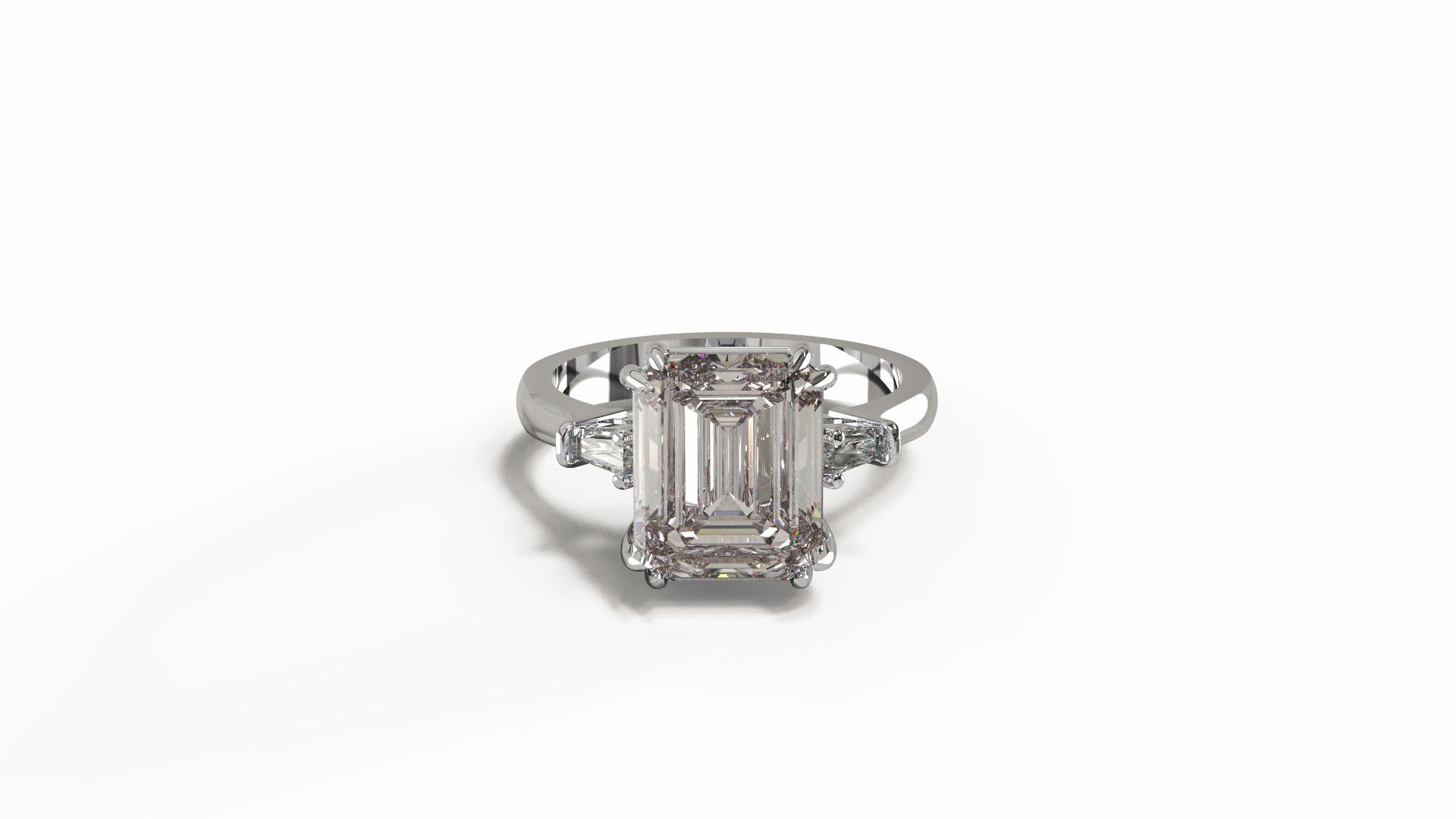 GIA Certified 3.50 Carat Emerald Cut Engagement Platinum Ring F Color VS1 In New Condition In Rome, IT