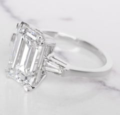 GIA Certified 5 Carat Emerald Cut Diamond Ring with Tapered Baguette
