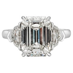 GIA Certified 5.01 Carat Emerald Cut Diamond Three-Stone Engagement Ring