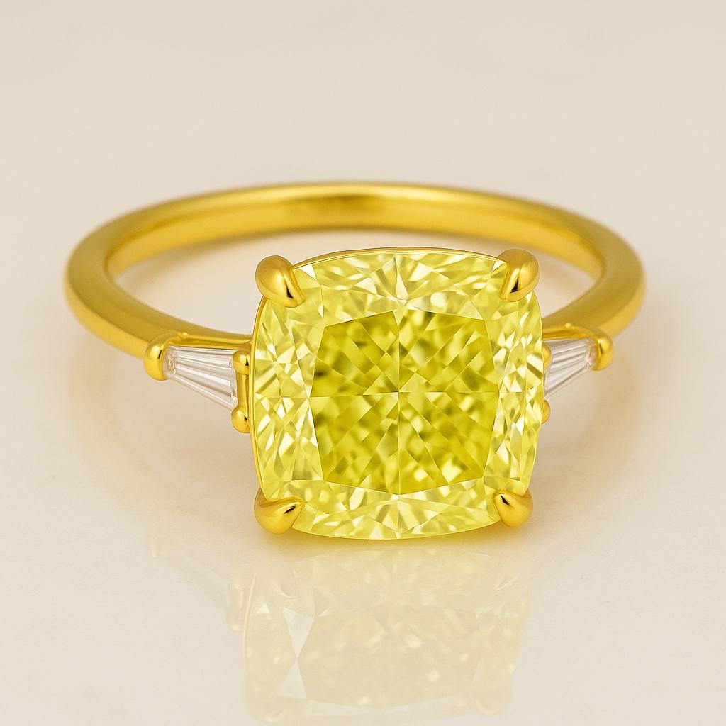Contemporain Bague à diamant coussin certifié GIA de 5.01 carats de couleur jaune fantaisie en vente