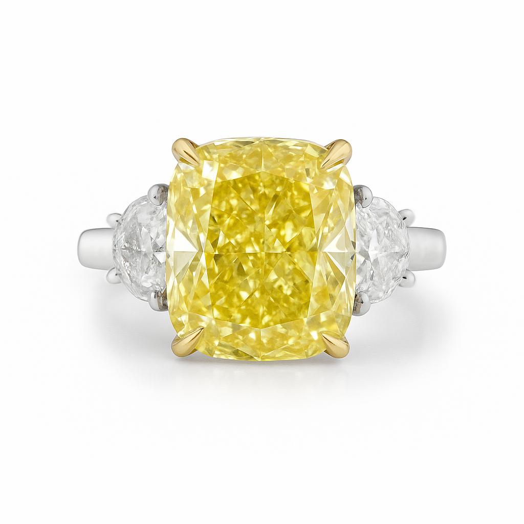 GIA Certified 5.01 Carat Fancy Yellow Cushion Diamond Ring in Platinum For Sale