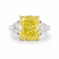 GIA Certified 5.01 Carat Fancy Yellow Cushion Diamond Ring in Platinum