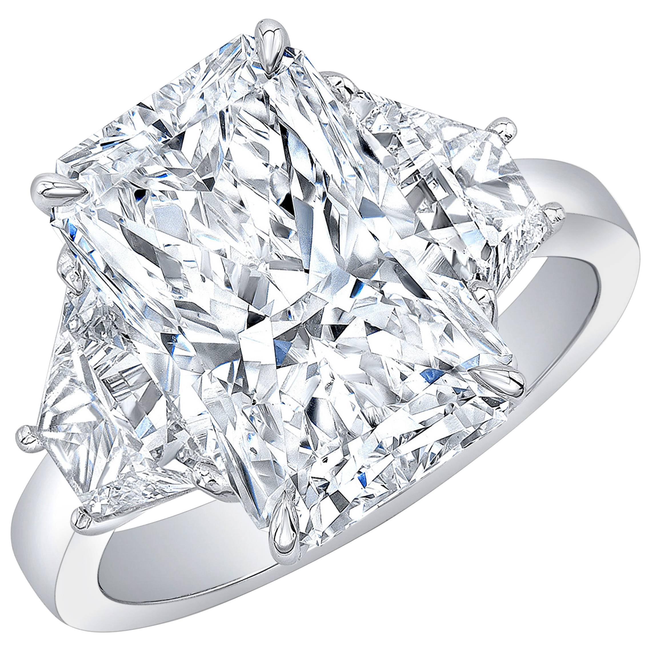 GIA Certified 5.01 Carat H VS2 Radiant 3 Stone Diamond Ring For Sale