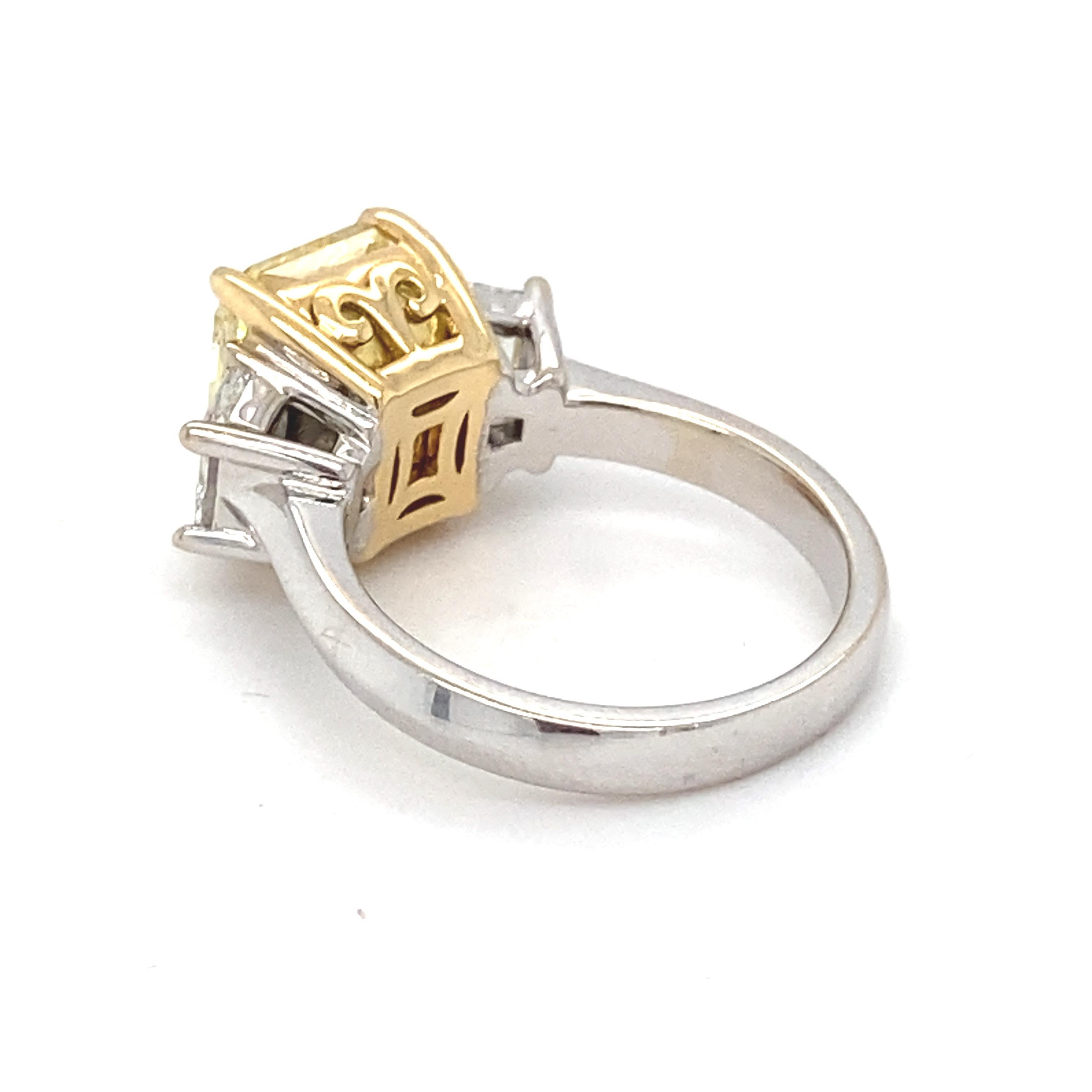 GIA Certified 5.01 Carat Intense Fancy Yellow SI2 Cushion Diamond Ring For Sale 5