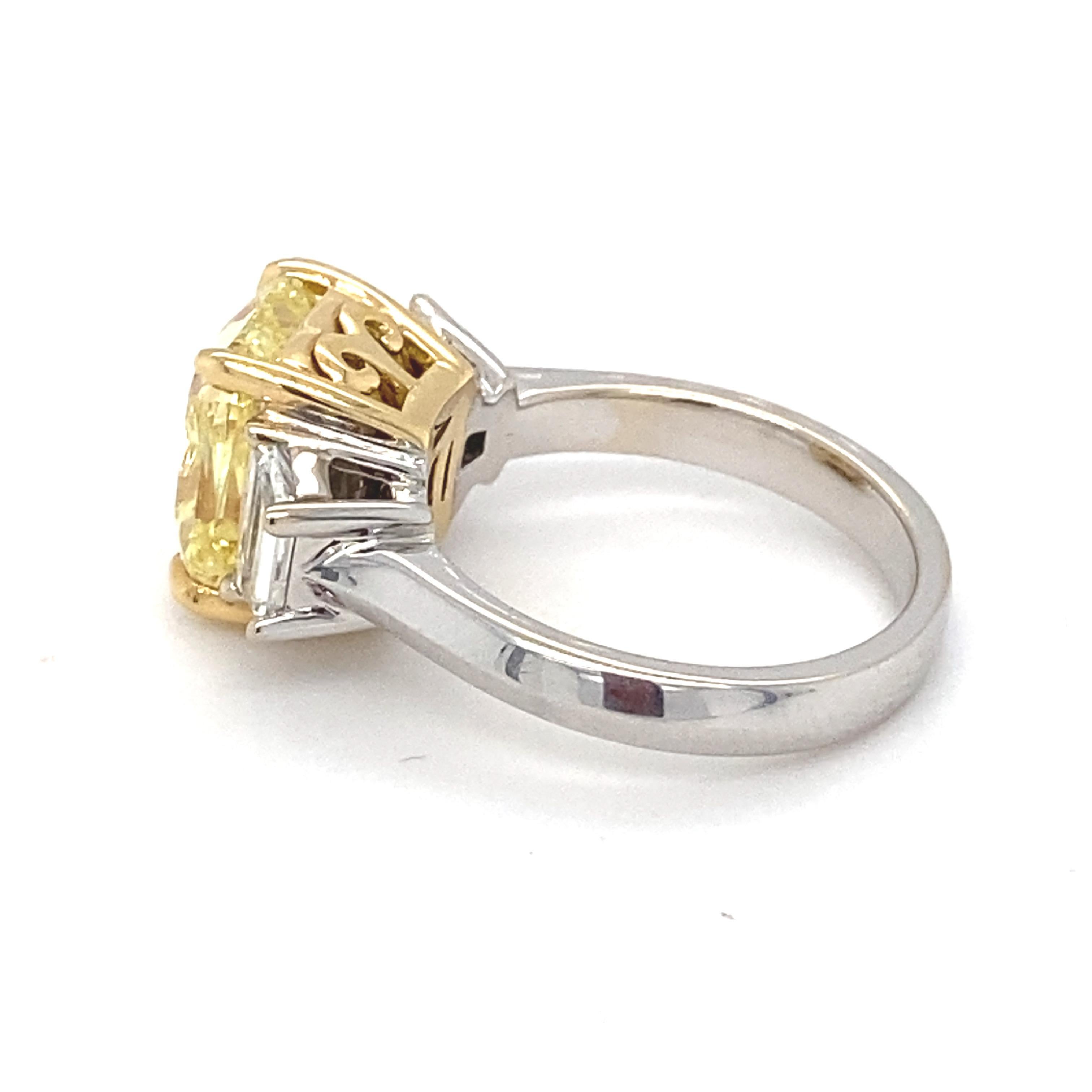 GIA Certified 5.01 Carat Intense Fancy Yellow SI2 Cushion Diamond Ring For Sale 6