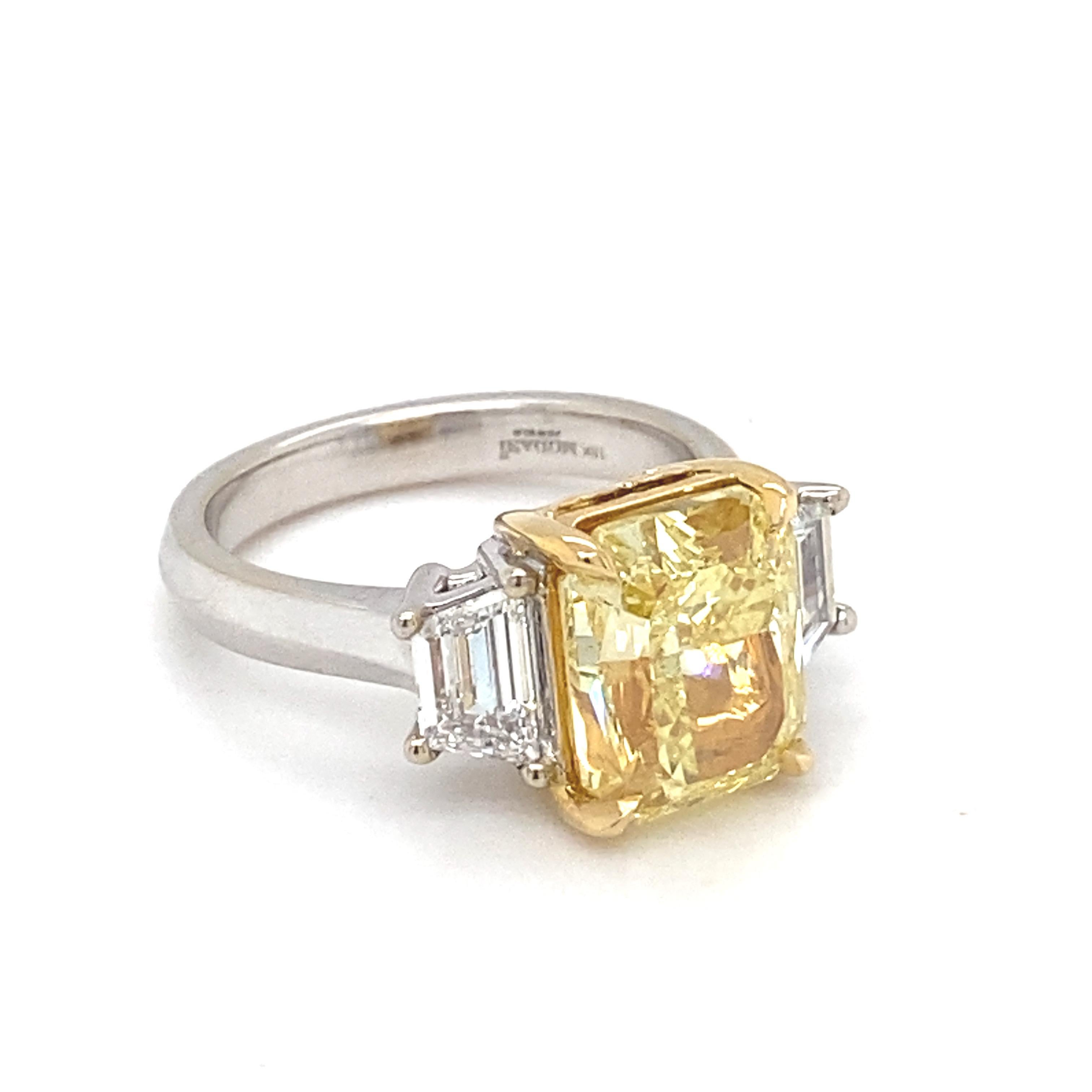 GIA Certified 5.01 Carat Intense Fancy Yellow SI2 Cushion Diamond Ring For Sale 9