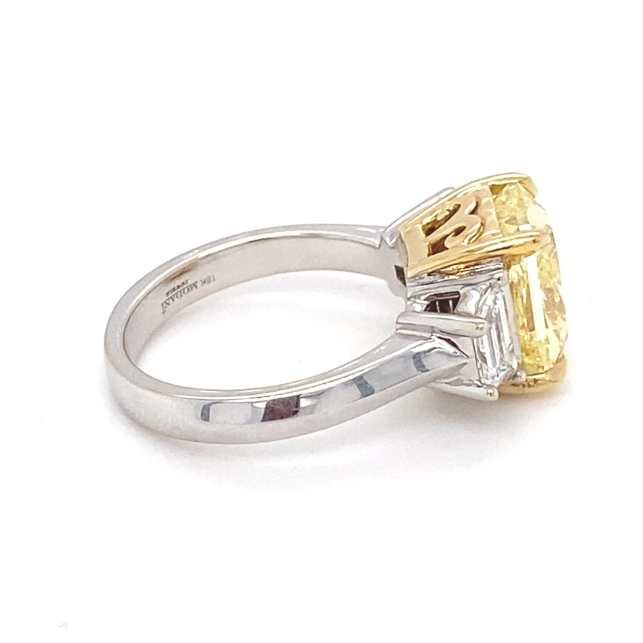 GIA Certified 5.01 Carat Intense Fancy Yellow SI2 Cushion Diamond Ring For Sale 1