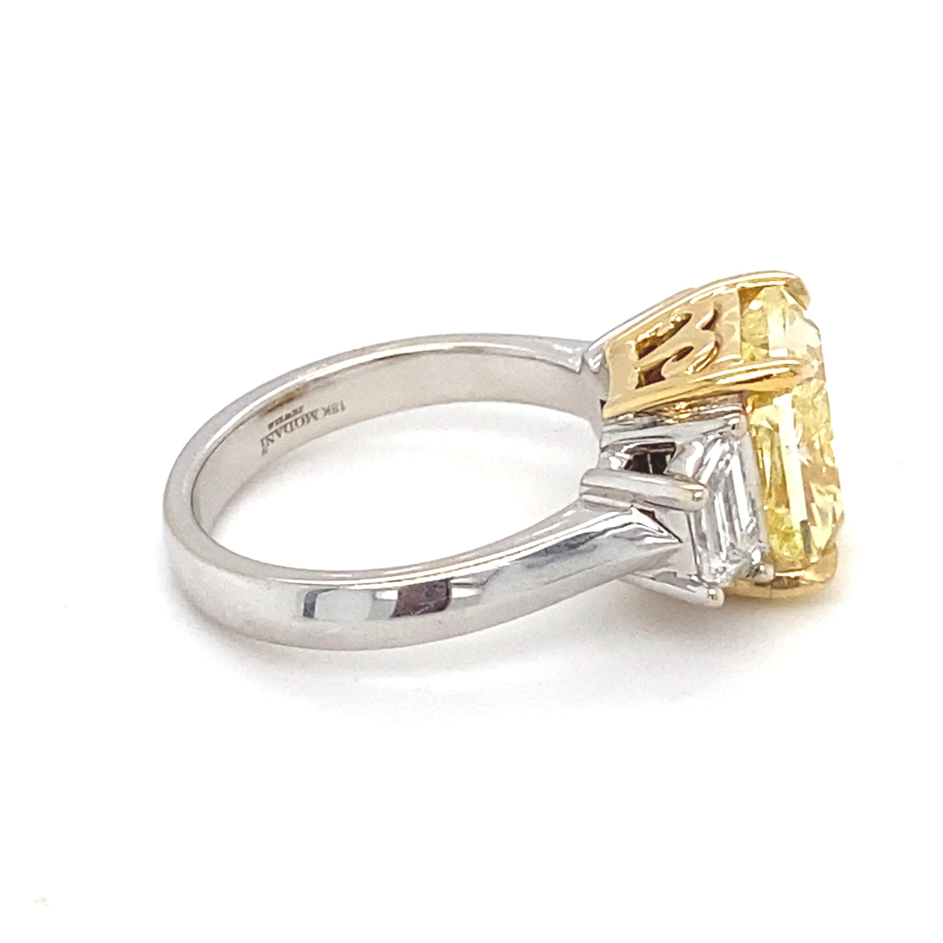 GIA Certified 5.01 Carat Intense Fancy Yellow SI2 Cushion Diamond Ring For Sale 2