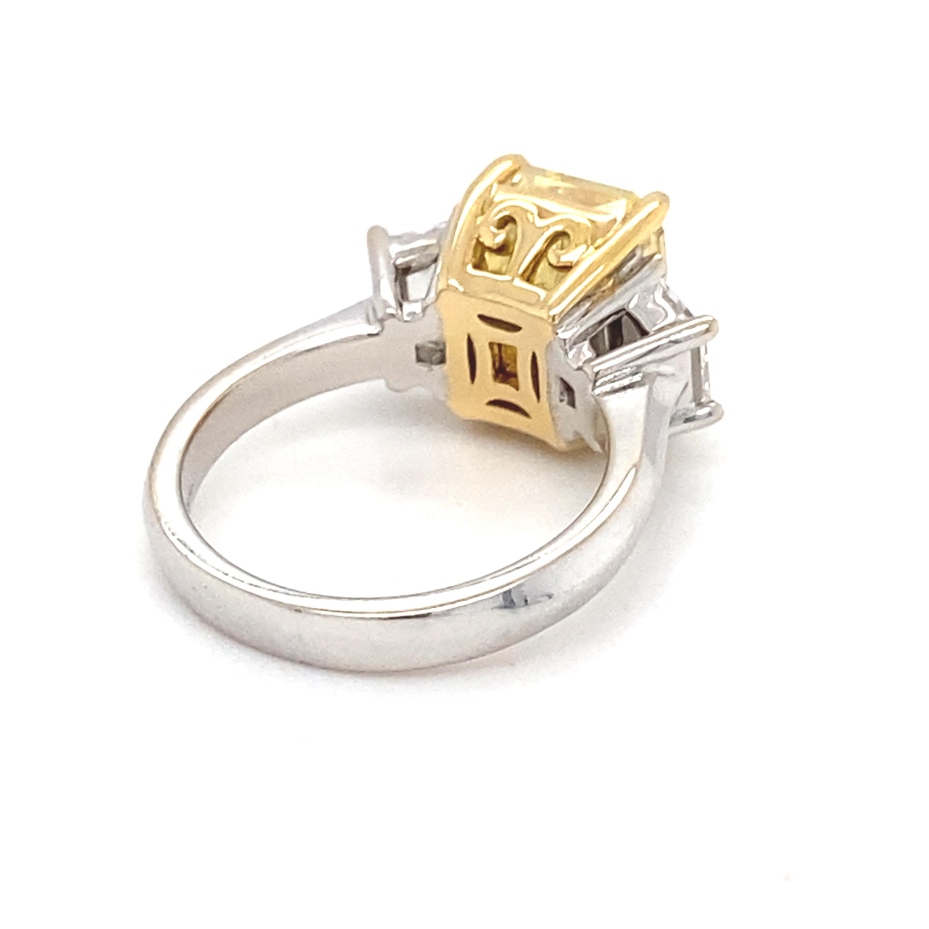 GIA Certified 5.01 Carat Intense Fancy Yellow SI2 Cushion Diamond Ring For Sale 3
