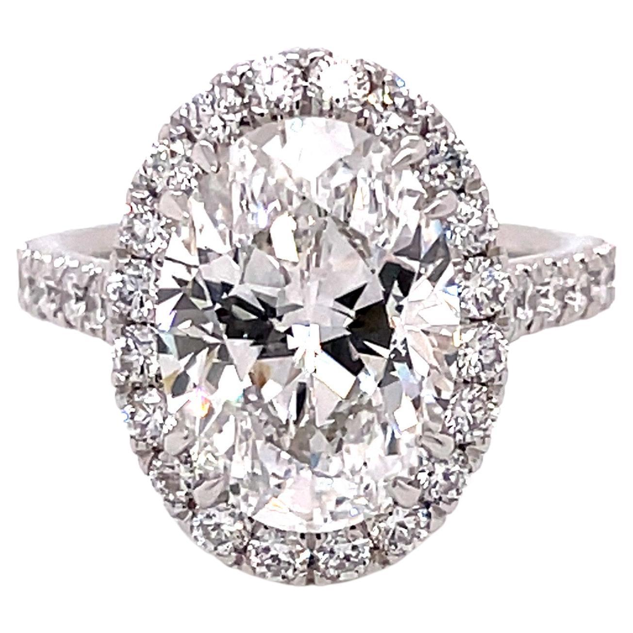 GIA Certified 5.01 Carat Oval Cut Halo Engagement Ring
