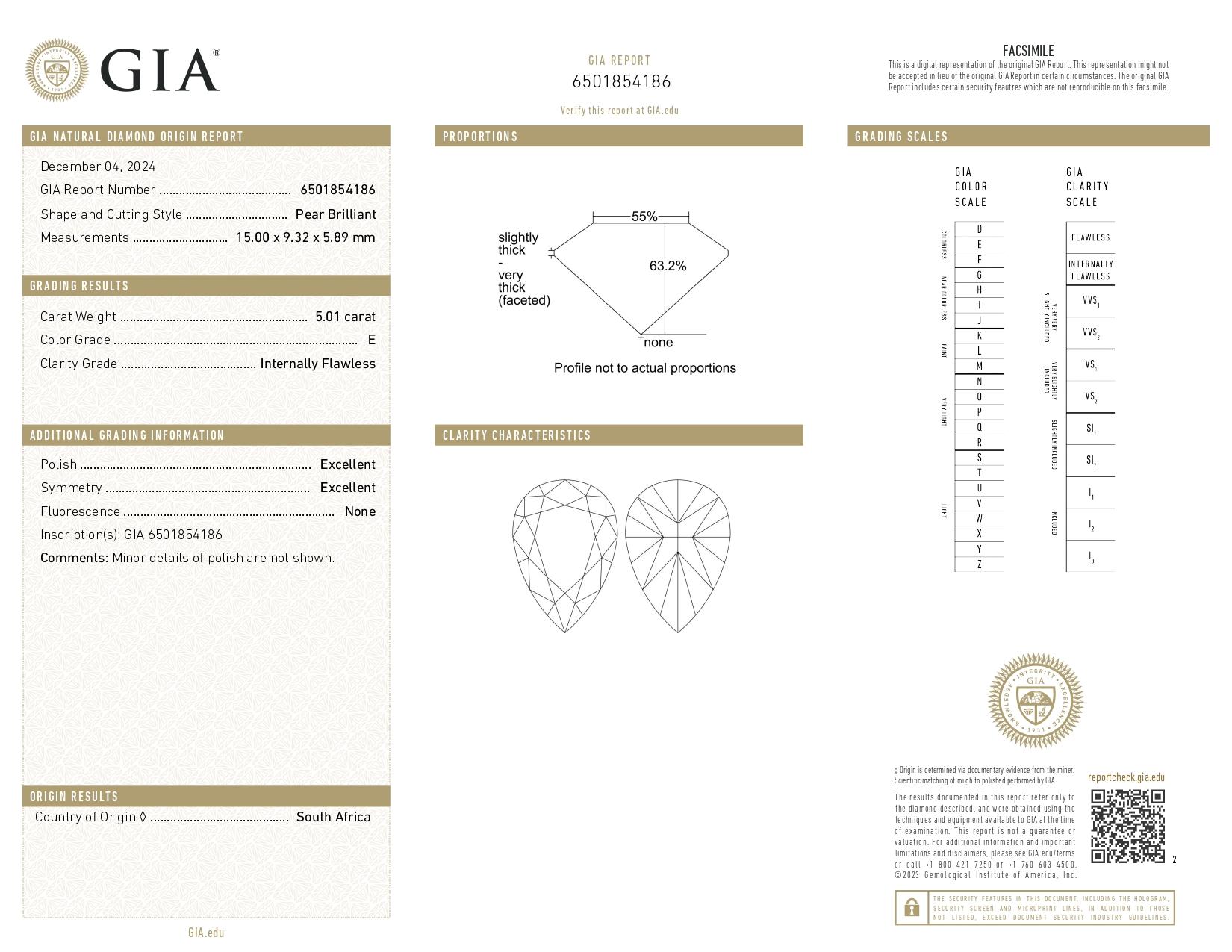 Taglio a goccia GIA Certified 5,50 Carat Pear Cut Diamond E Color VVS2 Clarity Anello con pavé in vendita