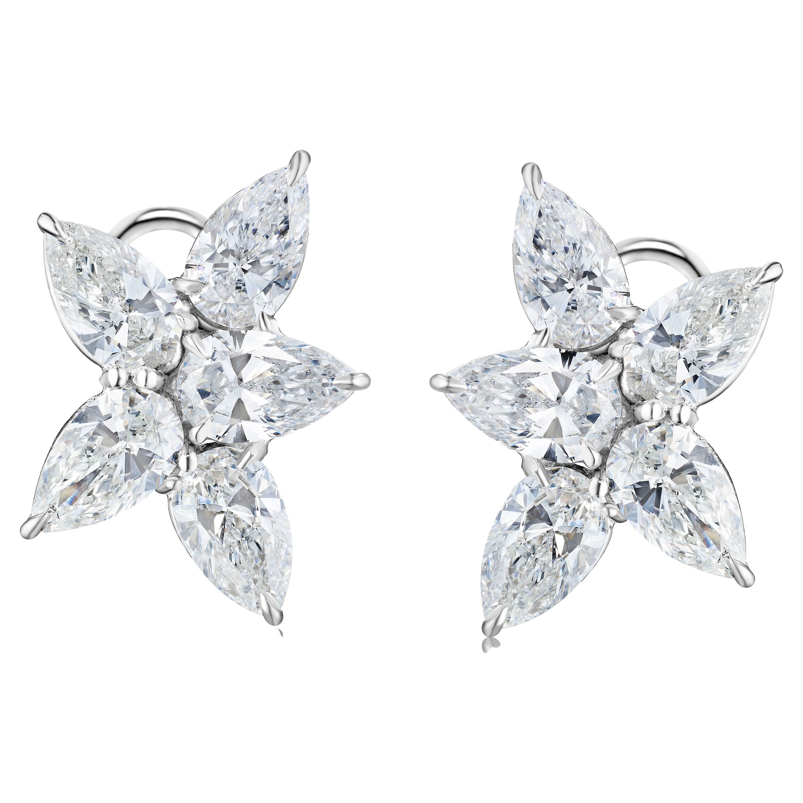 Boucles d'oreilles en grappe de diamants en forme de poire de 5,01 carats certifiées GIA