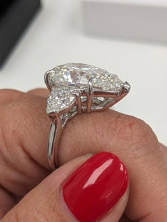 GIA Certified 5.01 Carat Pear Shape Diamond Three-Stone Ring
