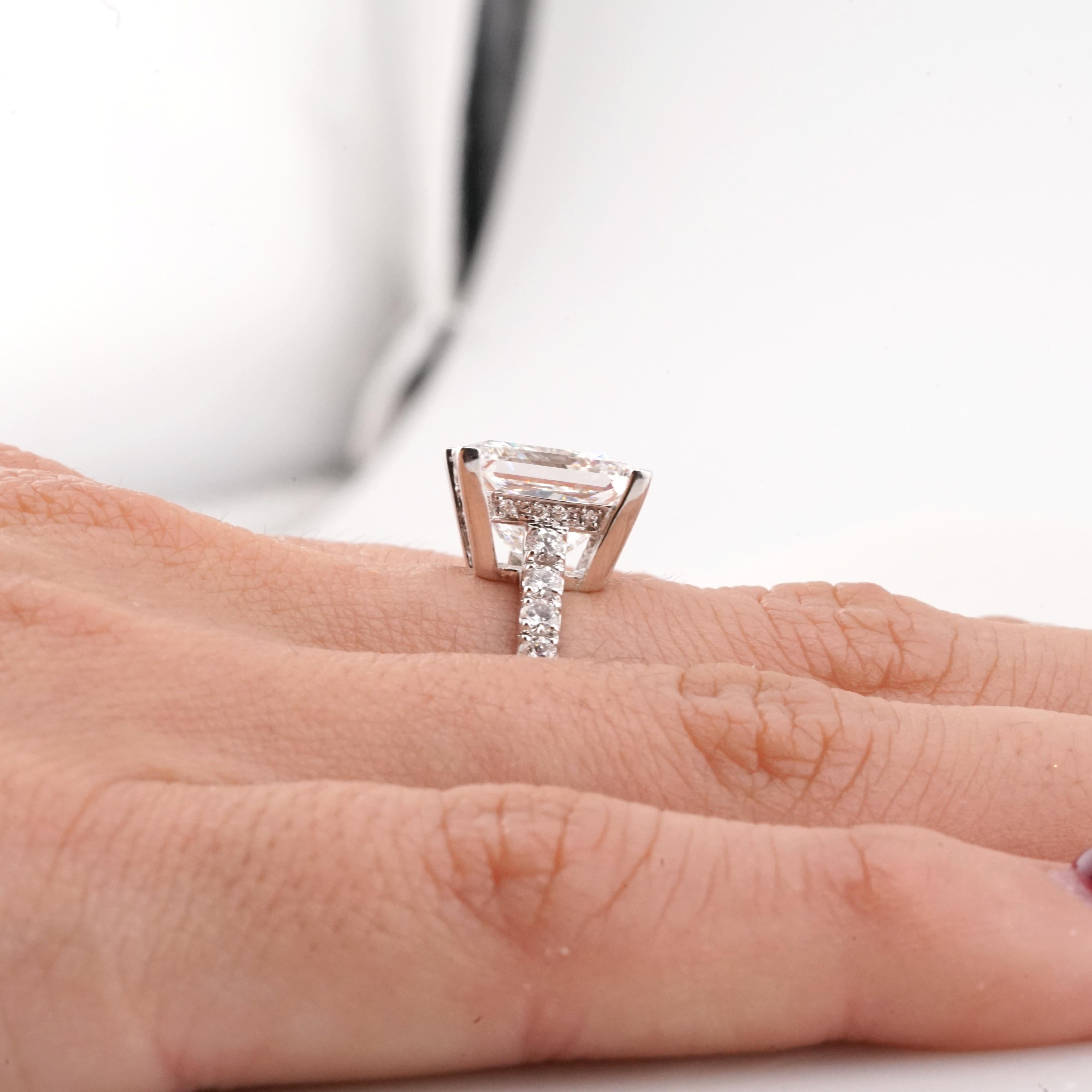 GIA Certified 5.01 Carat Princess Cut Diamond with pavé Ring in 18K white Gold For Sale 5