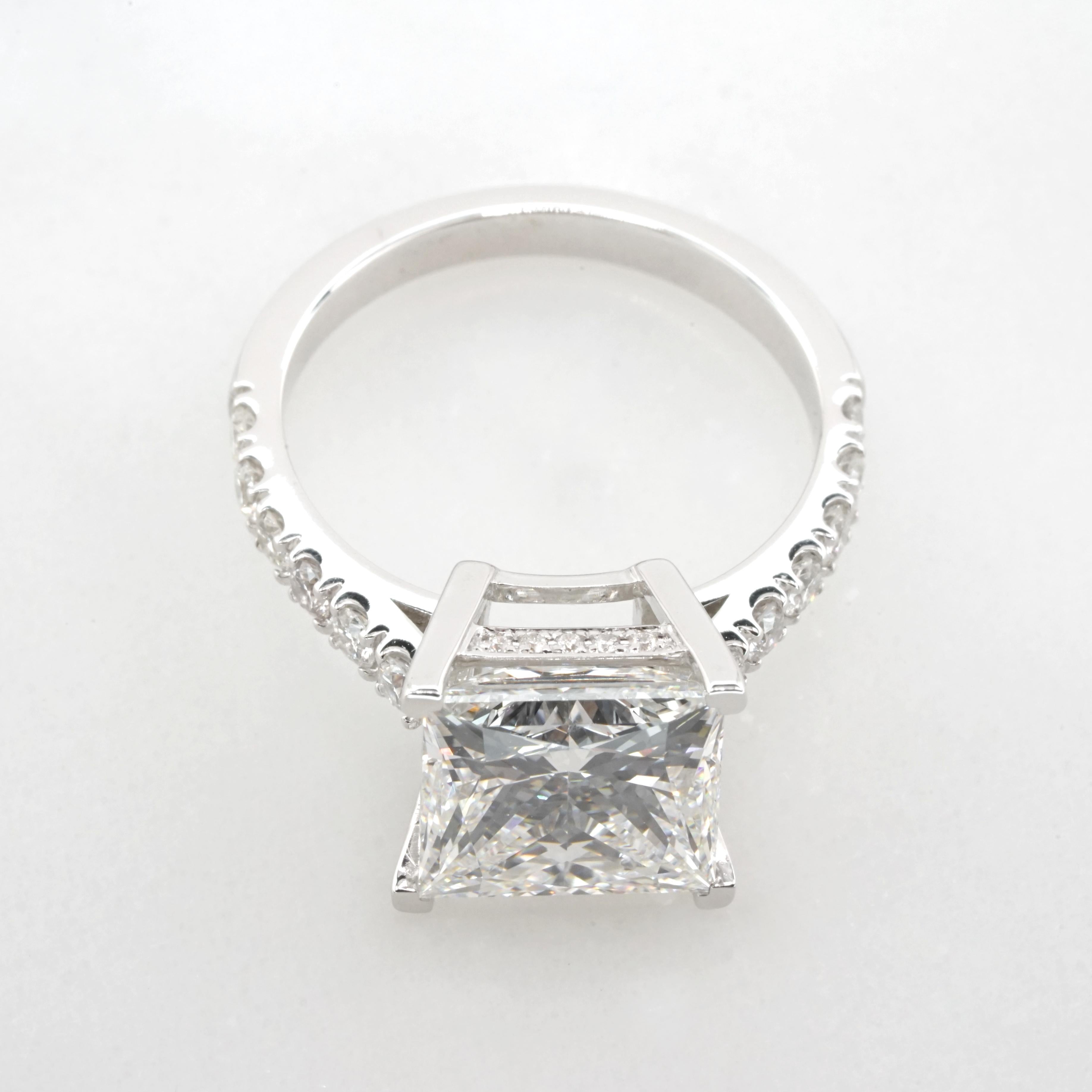 Women's GIA Certified 5.01 Carat Princess Cut Diamond with pavé Ring in 18K white Gold For Sale
