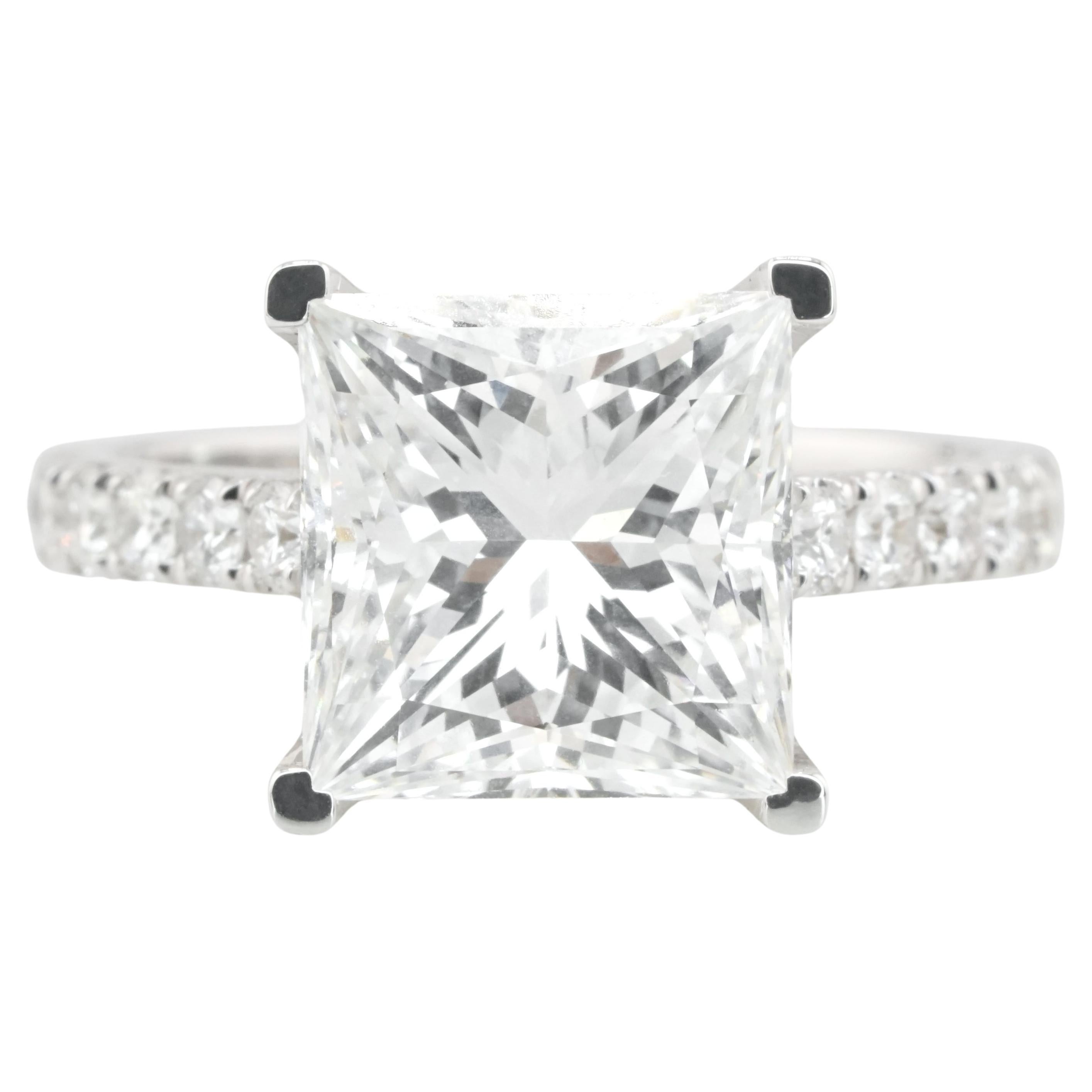 GIA Certified 5.01 Carat Princess Cut Diamond with pavé Ring in 18K white Gold