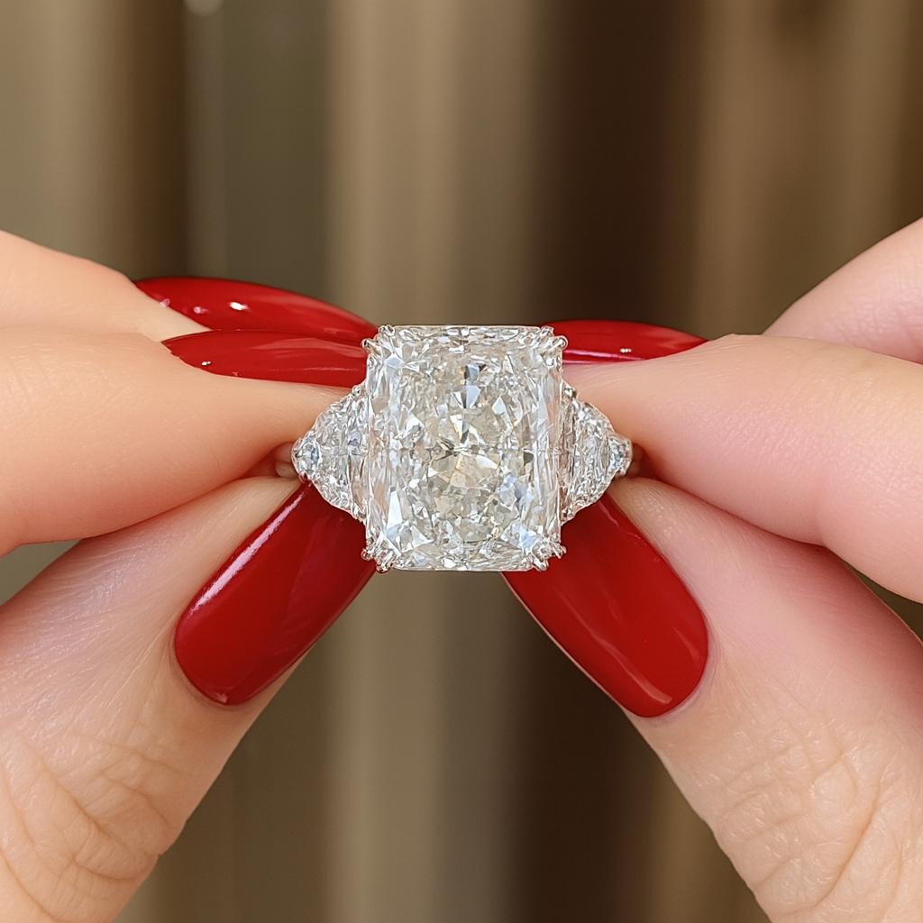 GIA-zertifizierter 5,01 Karat Diamantring im Radiant-Schliff mit Cadillac-Seitendiamanten (Radiantschliff) im Angebot