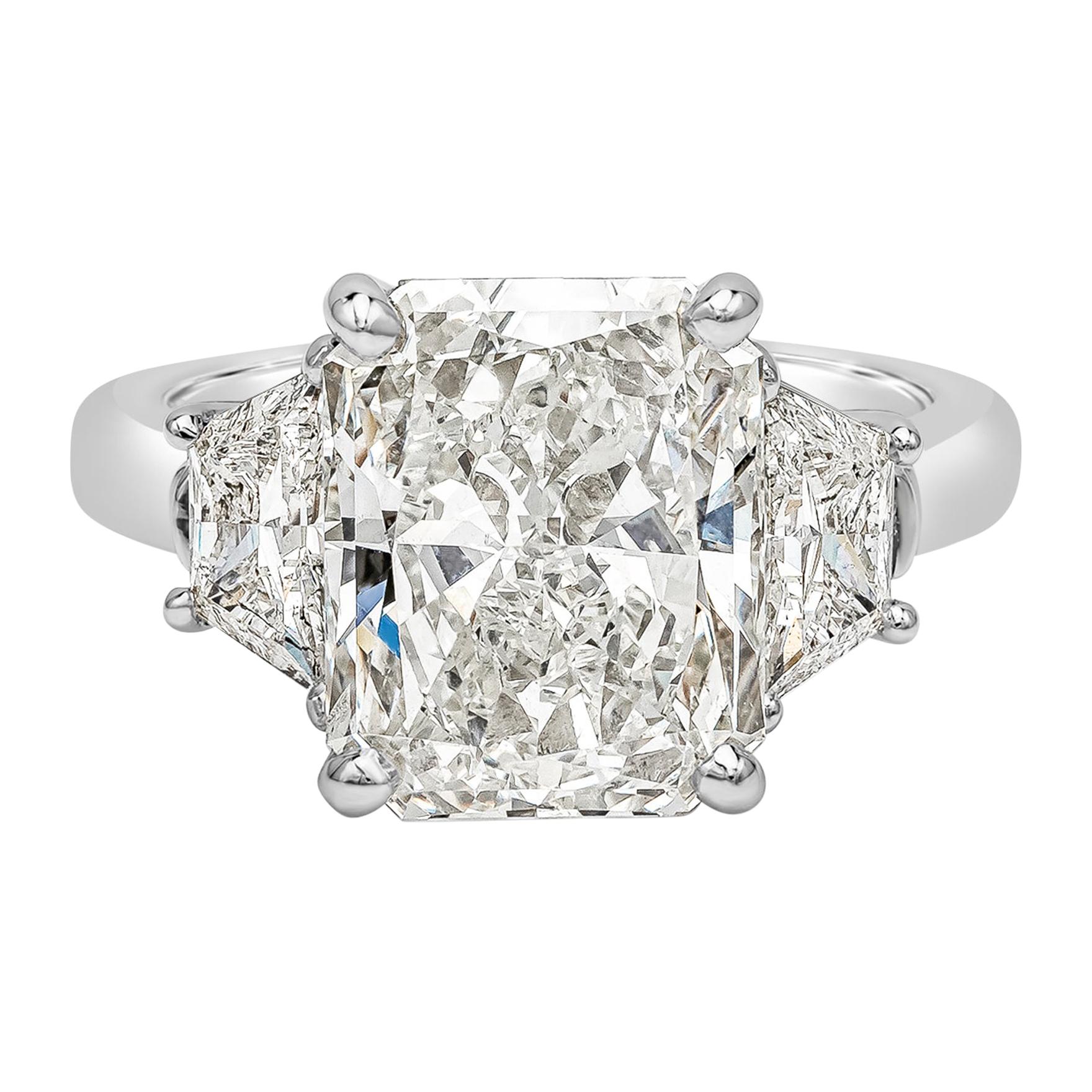 GIA Certified 5.01 Carat Radiant Cut Diamond Three-Stone Engagement Ring