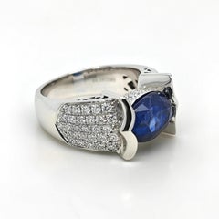 GIA Certified 5.01 Carat Sapphire Round Diamond White Gold Ring