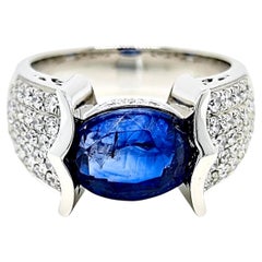 GIA Certified 5.01 Carat Sapphire Round Diamond White Gold Ring
