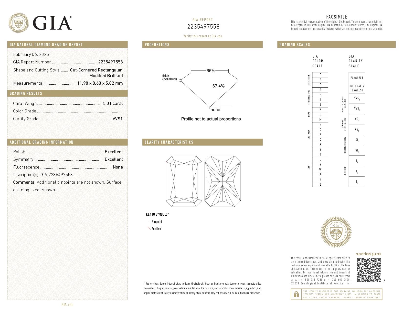 GIA-zertifizierter Diamantring mit 5,01 Karat im Strahlenschliff und konisch zulaufendem Baguette-Diamant in Platin (Radiantschliff) im Angebot