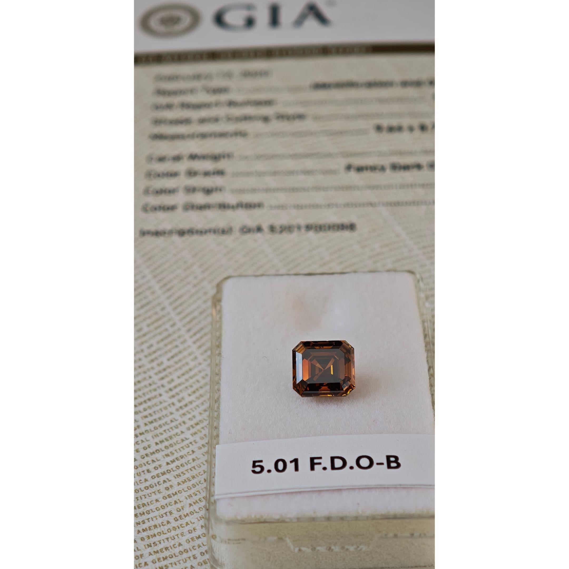 Diamant naturel certifié GIA de taille émeraude 5.01, de couleur orange brun foncé en vente 10