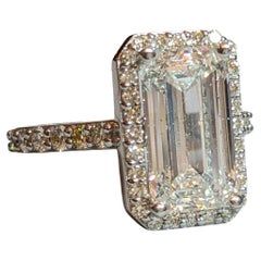 GIA Certified 5.01ct Emerald Cut Diamond Platinum Ring with Halo