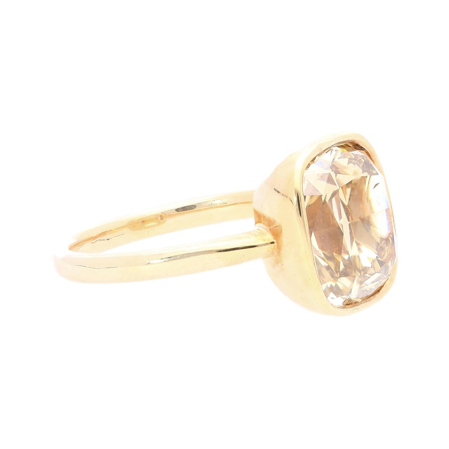 Modern GIA Certified 5.02 Carat Cushion Cut Fancy Brown Yellow Diamond Ring in 18k Rose For Sale