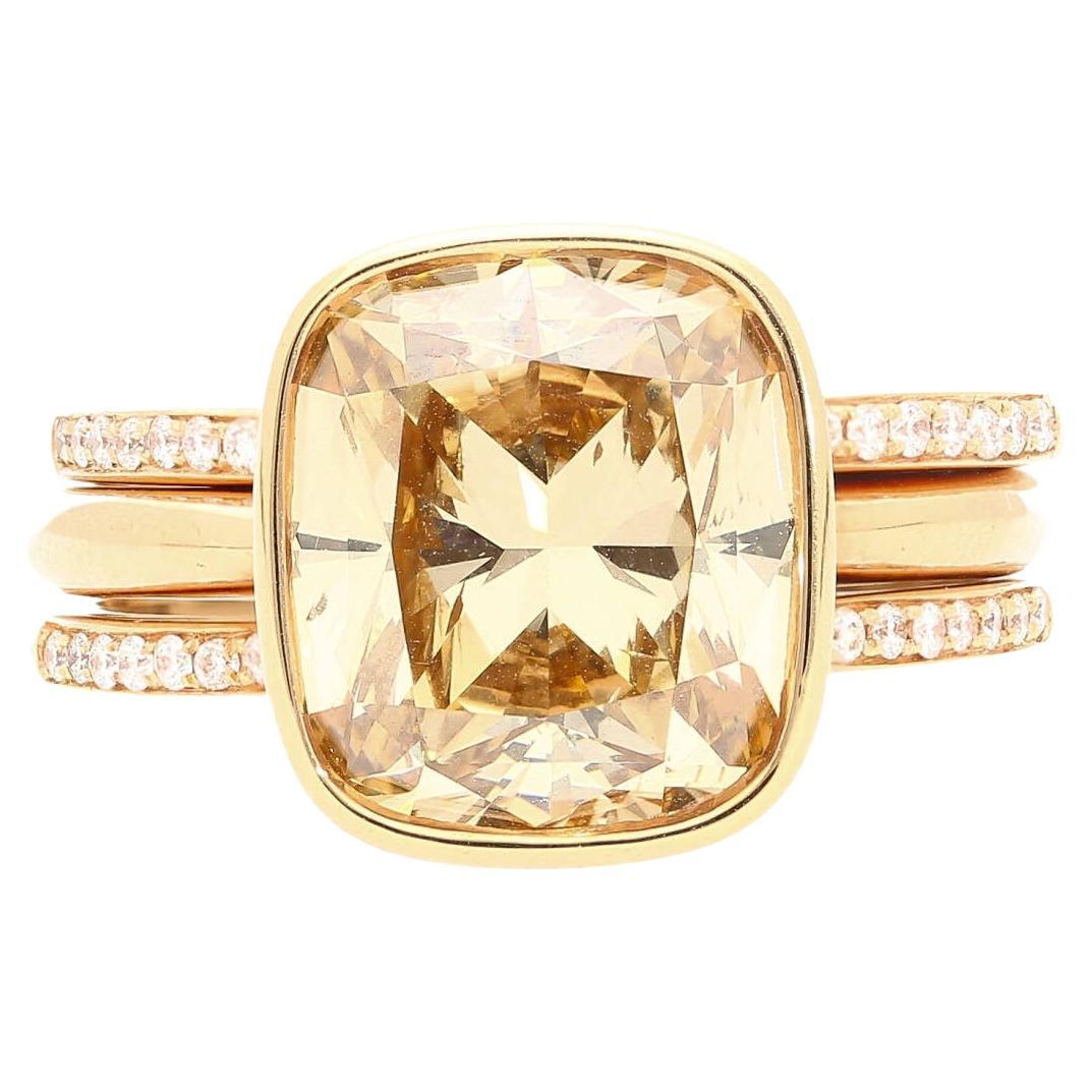 GIA Certified 5.02 Carat Cushion Cut Fancy Brown Yellow Diamond Ring in 18k Rose