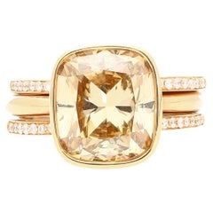 Bague en diamant certifié GIA de 5,02 carats, taille coussin, de couleur jaune Brown, en rose 18k