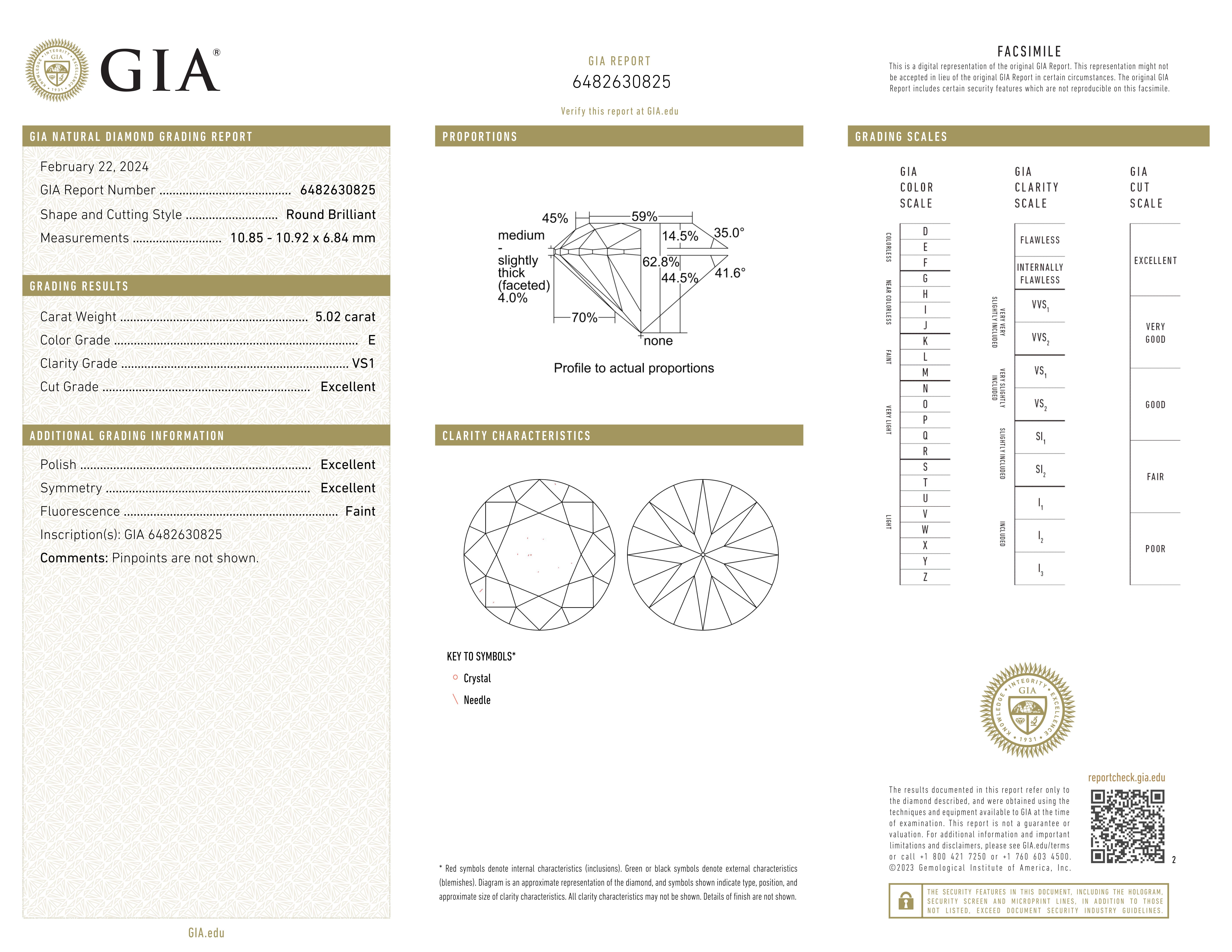 Bague en diamant certifié GIA de 5,02 carats, couleur E VS1, taille ronde et brillante Unisexe en vente