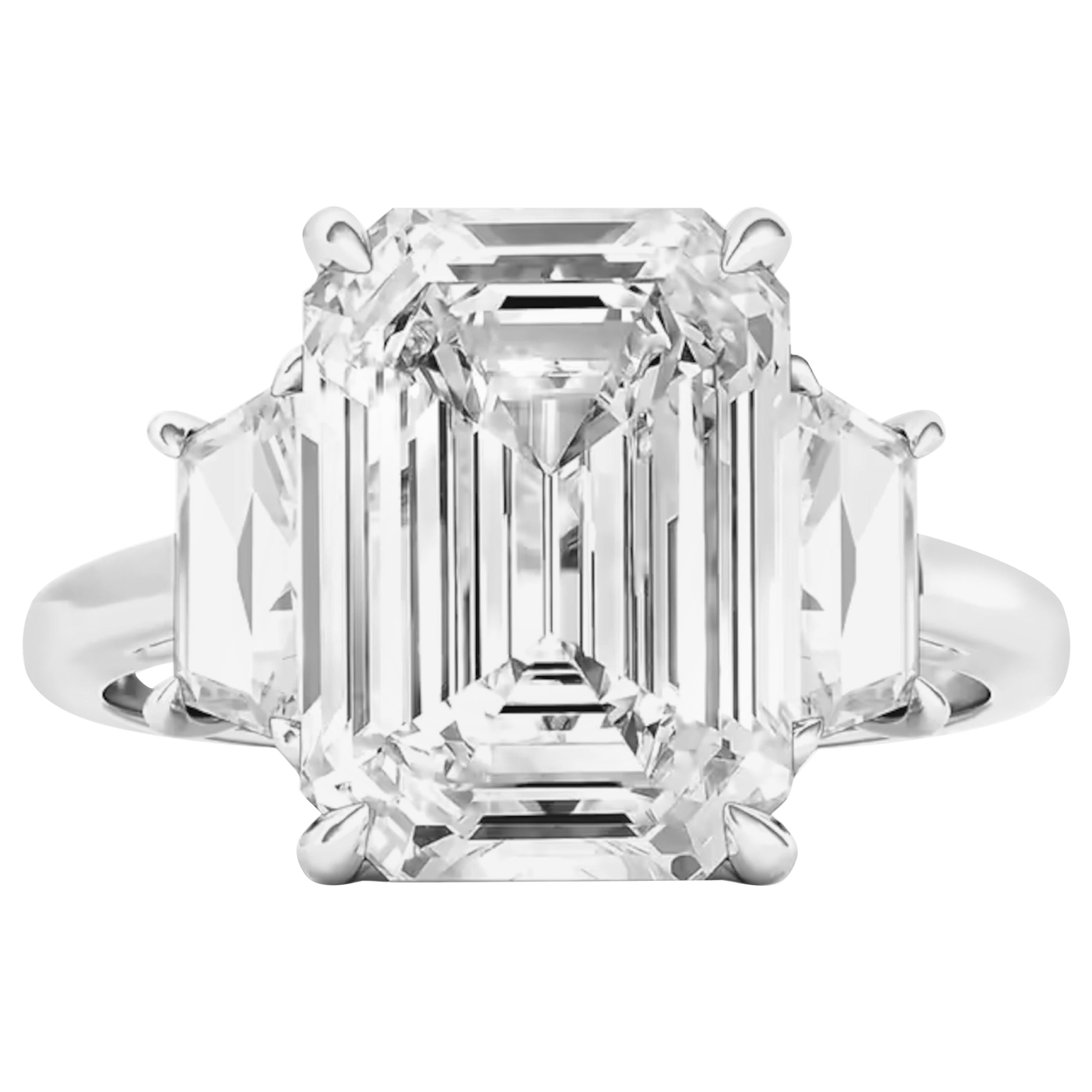 GIA Certified 5.02 Carat Emerald Cut Diamond Platinum Ring