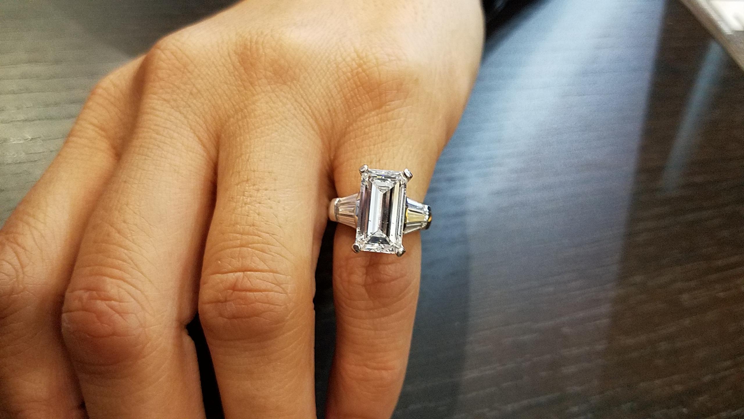 Women's or Men's GIA Certified 5.02 Carat Emerald Cut Diamond Ring