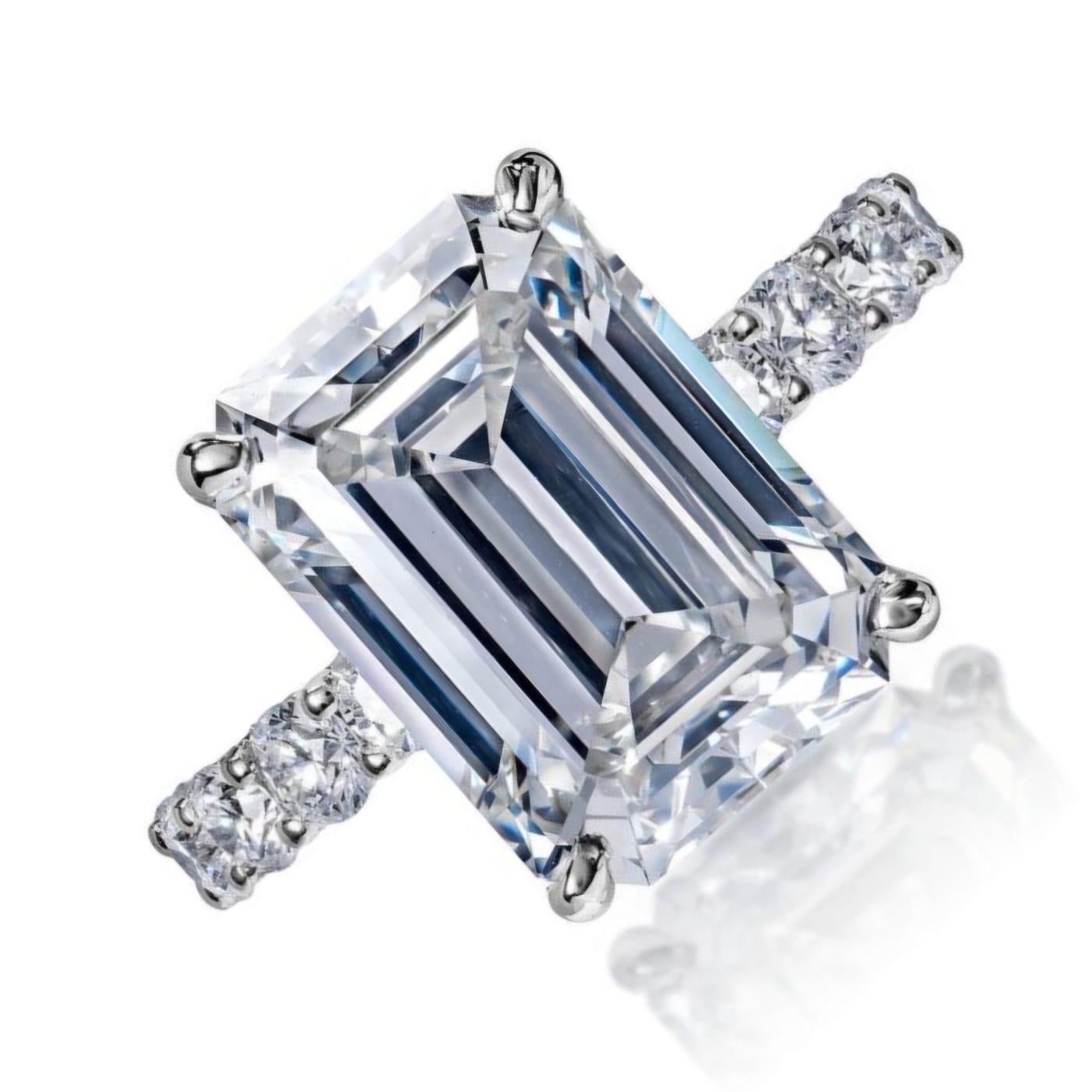 GIA Certified 5.02 Carat Emerald Cut Diamond Ring VS2 Clarity D Color For Sale 2
