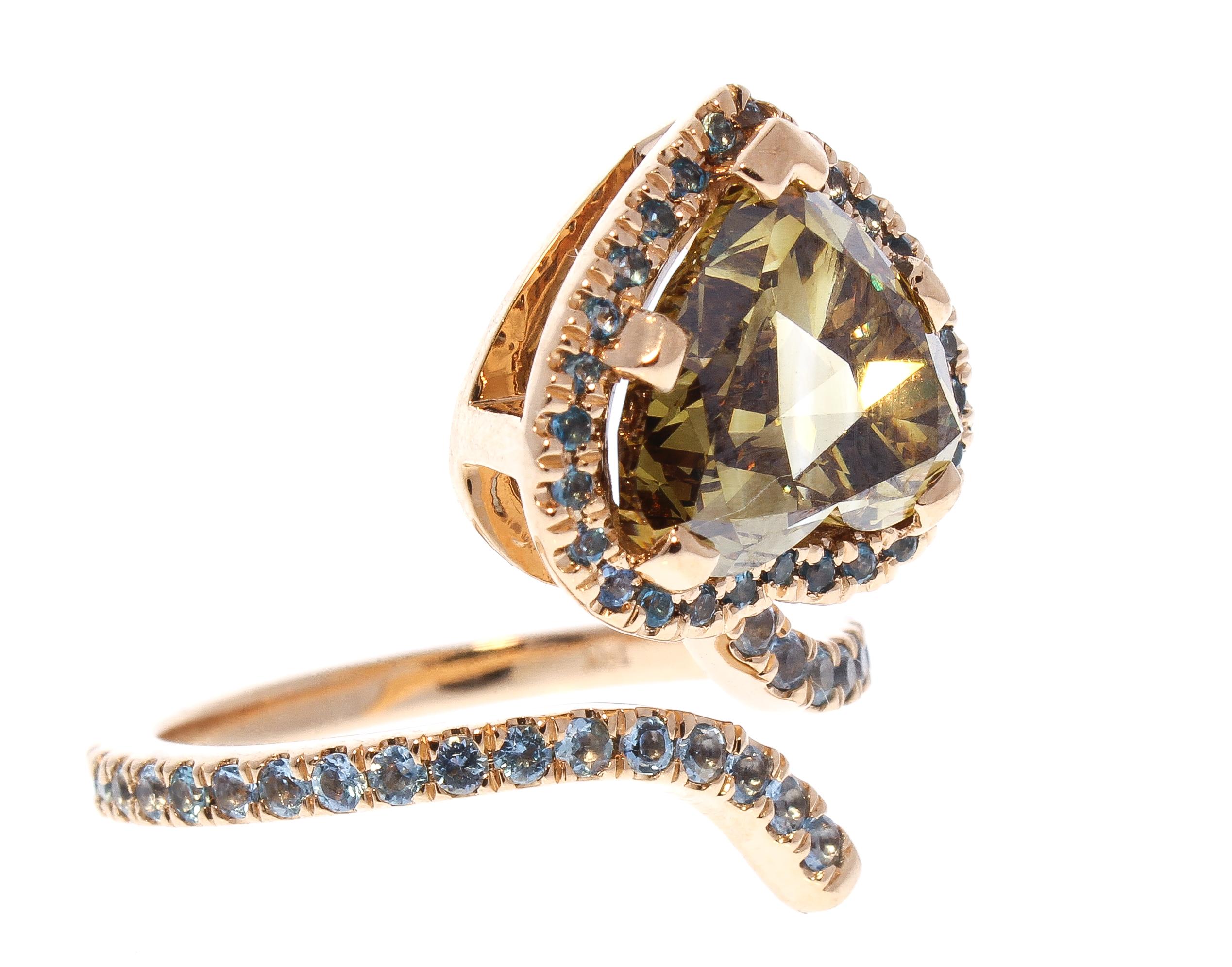 Contemporary GIA Certified 5.02 Carat Fancy Dark Brownish Yellow Heart Shaped Diamond Ring