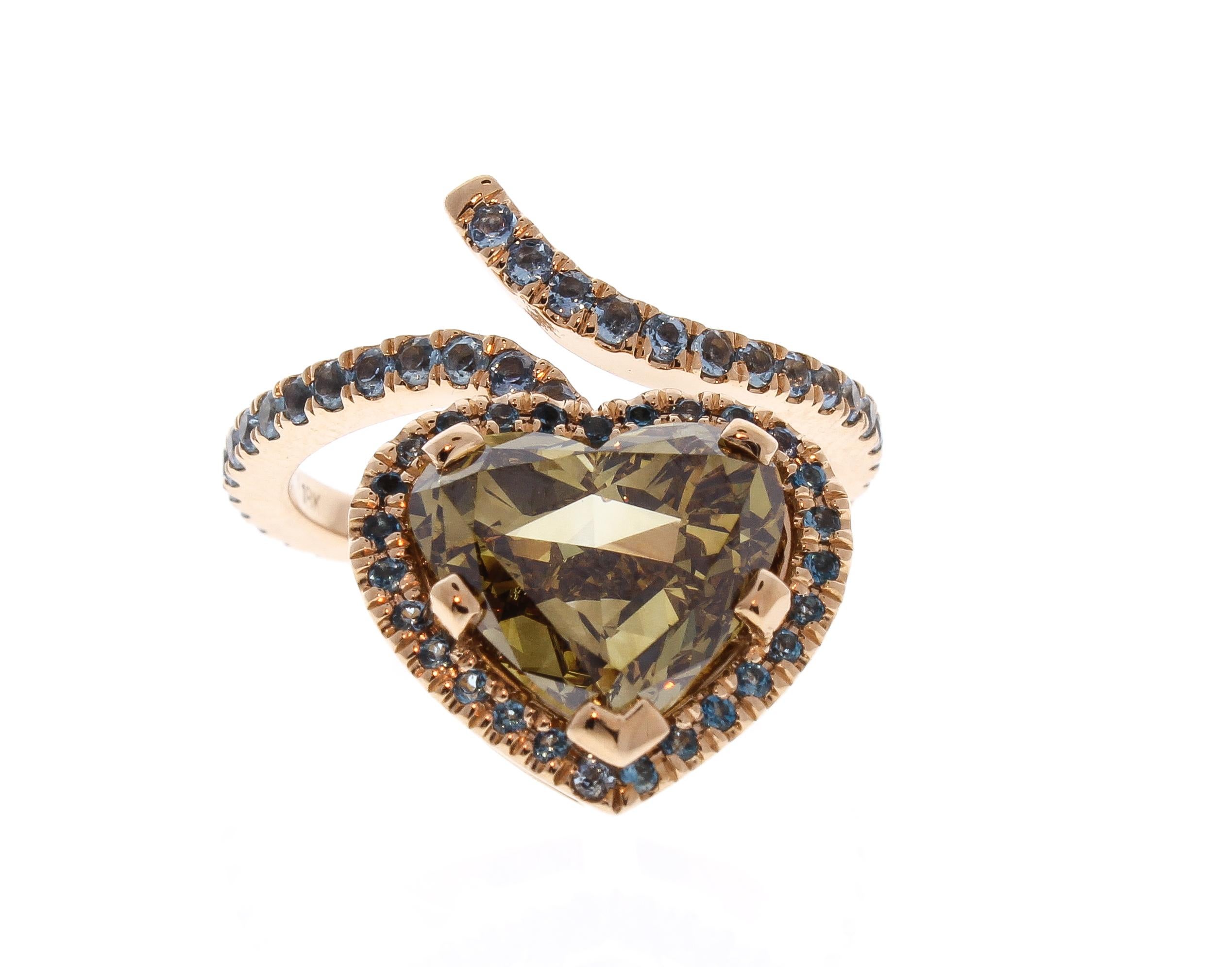 GIA Certified 5.02 Carat Fancy Dark Brownish Yellow Heart Shaped Diamond Ring 2