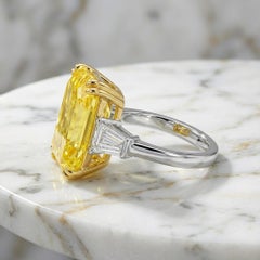 GIA Certified 5.02 Carat Fancy Intense Yellow Step-Cut Diamond Baguette Ring