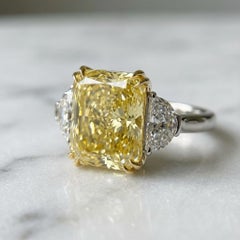 GIA Certified 5 Carat Fancy Yellow Diamond Ring with Half-Moon Diamonds