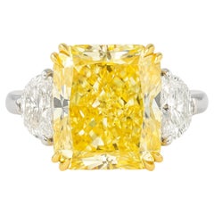 GIA Certified 5 Carat Fancy Yellow Diamond Ring with Half-Moon Diamonds