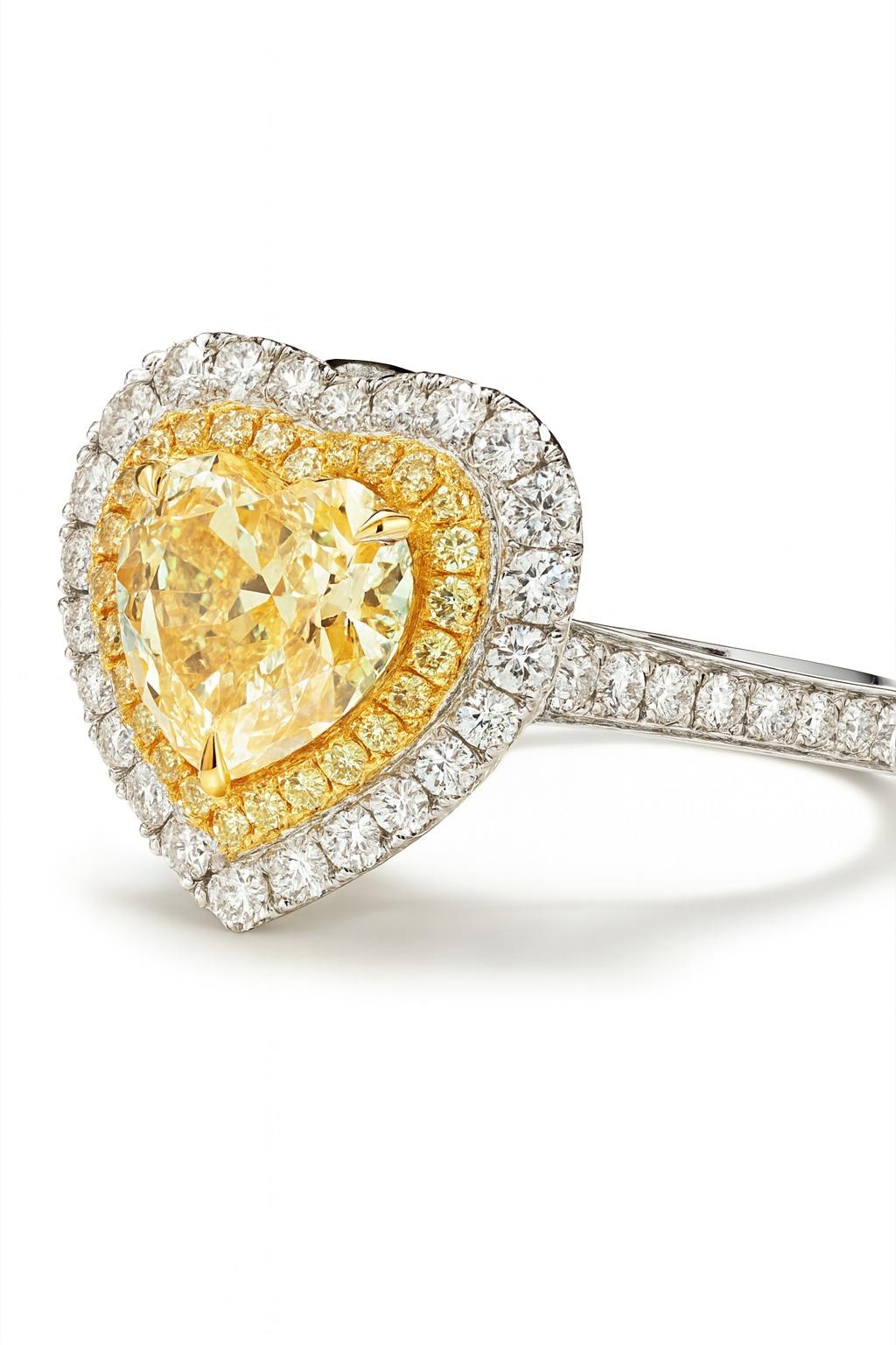 GIA zertifiziert 5,02 Karat Fancy Yellow Heart Diamant Double Halo Ring (Tropfenschliff) im Angebot