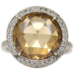 GIA Certified 5.02 Carat Natural Fancy Champagne Rose Cut Round Diamond Ring