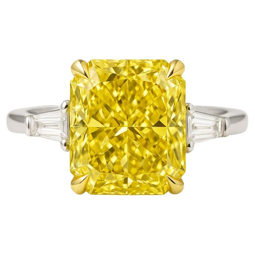 GIA Certified 5.02 Carat Radiant Cut Fancy Yellow Diamond Ring